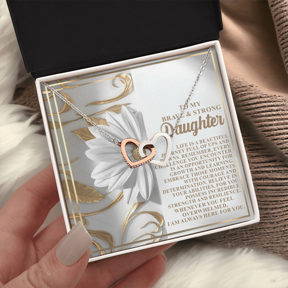 To My Brave & Strong Daughter Necklace, Jewelry For Daughter From Dad, Daughter Gifts From Mom And Dad, For My Daughter Necklace