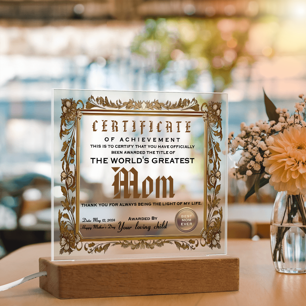 Certificate Of Achievement Mom Square Acrylic, Gifts For My Mom From Loving Child, Gift For Mom Christmas, Gifts For Mom For Mothers Day