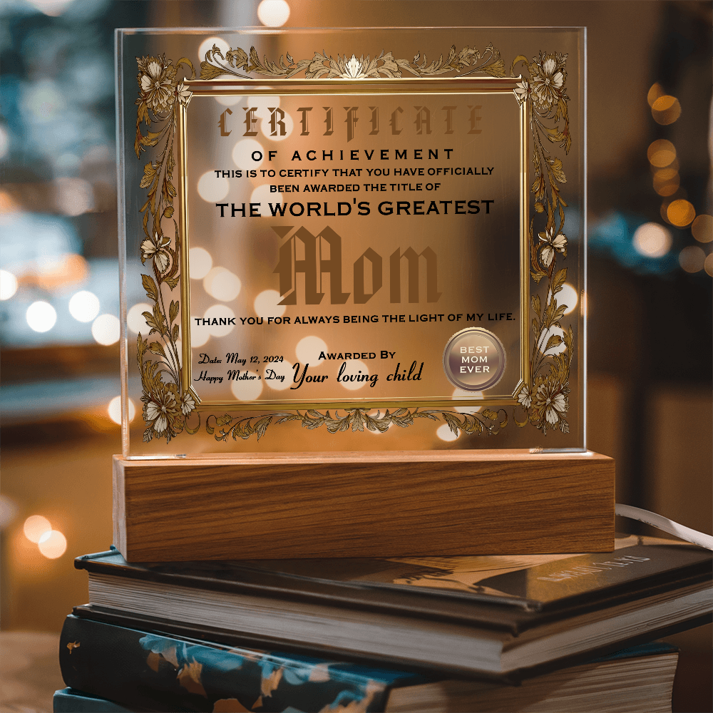 Certificate Of Achievement Mom Square Acrylic, Gifts For My Mom From Loving Child, Gift For Mom Christmas, Gifts For Mom For Mothers Day