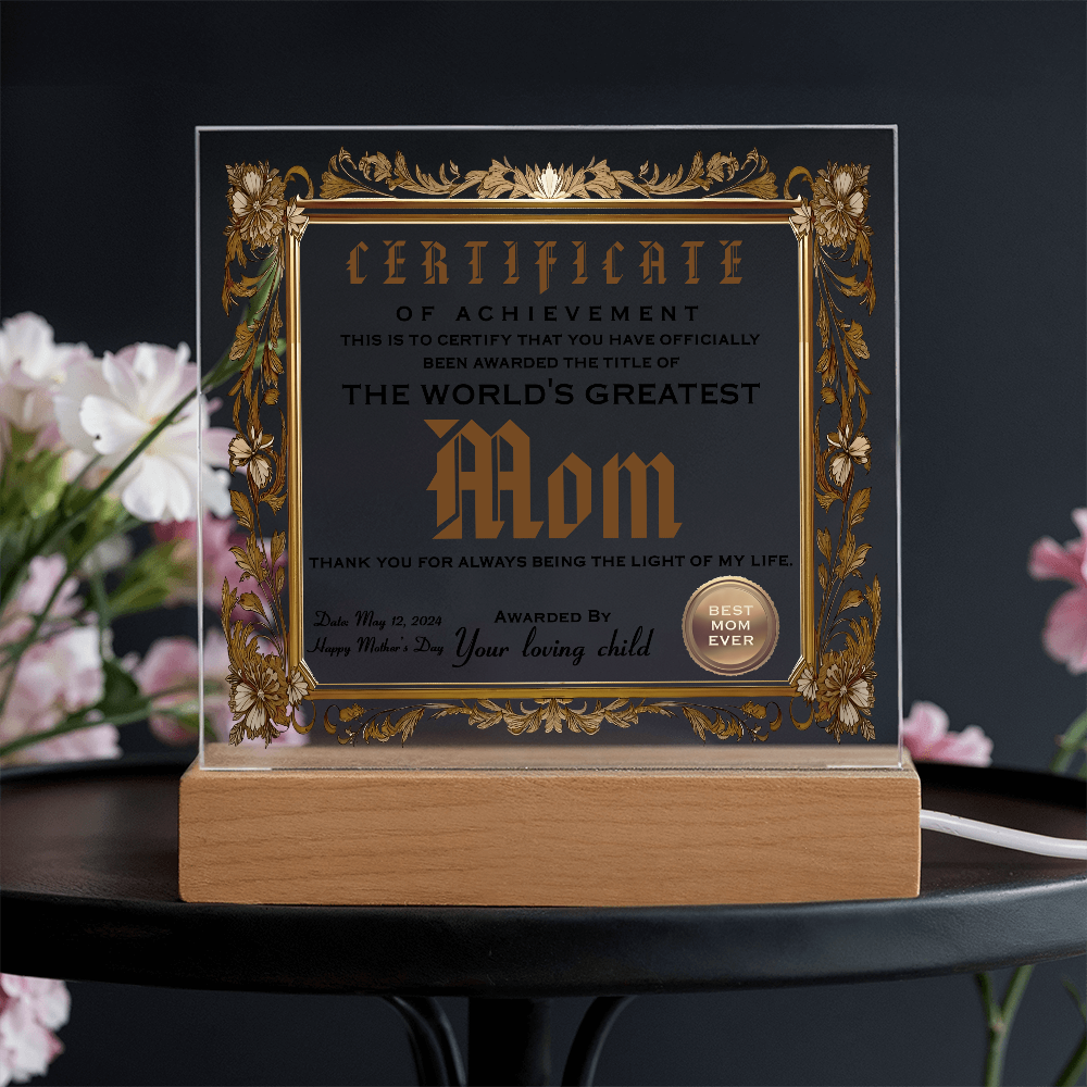 Certificate Of Achievement Mom Square Acrylic, Gifts For My Mom From Loving Child, Gift For Mom Christmas, Gifts For Mom For Mothers Day