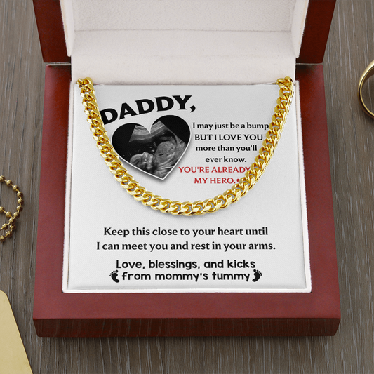 To My Daddy Cuban Link Gold Chain, To My Dad Newborn Necklace, To My Daddy Necklace From Mommy's Tummy, Fathers Day Gifts For Dad