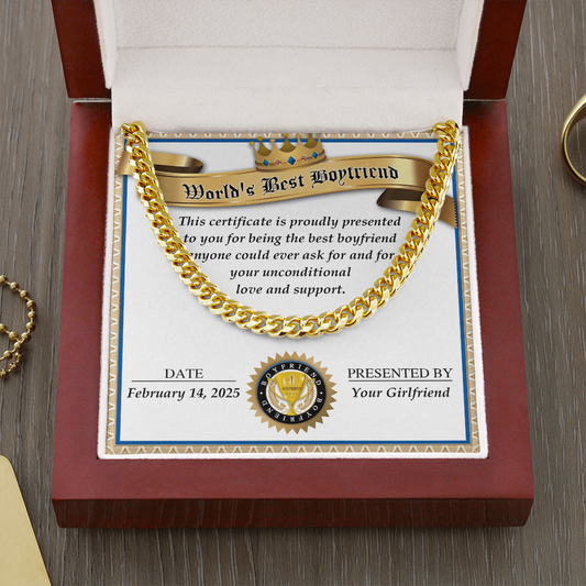 World's Best Boyfriend Cuban Chain Necklace, Valentine Day Gifts For Husband From Wife, Gifts For Husband From Wife Unique Valentine Day