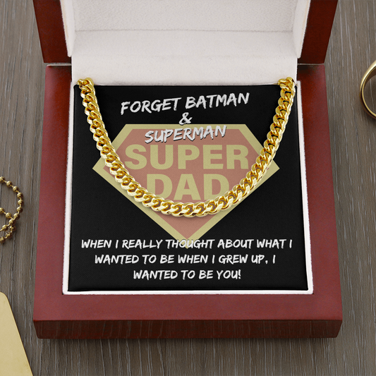 Super Dad Cuban Link Gold Chain, To My Dad Necklace From Daughter, Gift For Dad From Son, Fathers Day Necklace For Men
