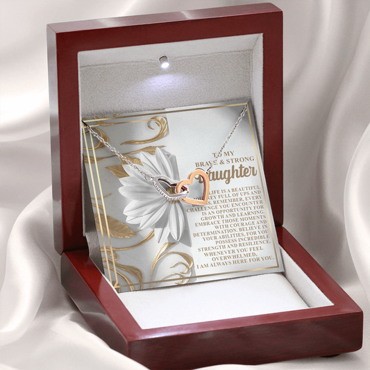 To My Brave & Strong Daughter Necklace, Jewelry For Daughter From Dad, Daughter Gifts From Mom And Dad, For My Daughter Necklace