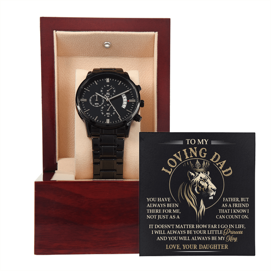 To My Loving Dad Black Chronograph Watch, Gift For Dad From Daughter, Gift For Fathers Day From Kids, Watch For Man Waterproof
