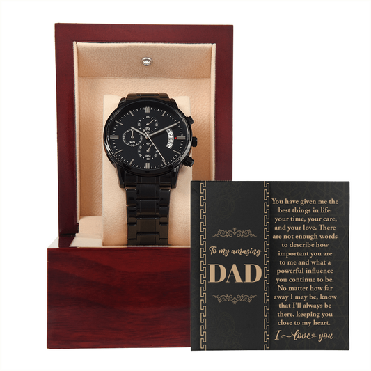 To My Amazing Daddy Black Chronograph Watch, Gift For Dad From Daughter, Gift For Fathers Day From Kids, Watch For Man Waterproof