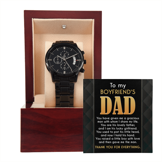 To My Boyfriend's Dad Black Chronograph Watch, Boyfriends Dad Gifts, Gift For Fathers Day Bulk, Gift To Dad From Son