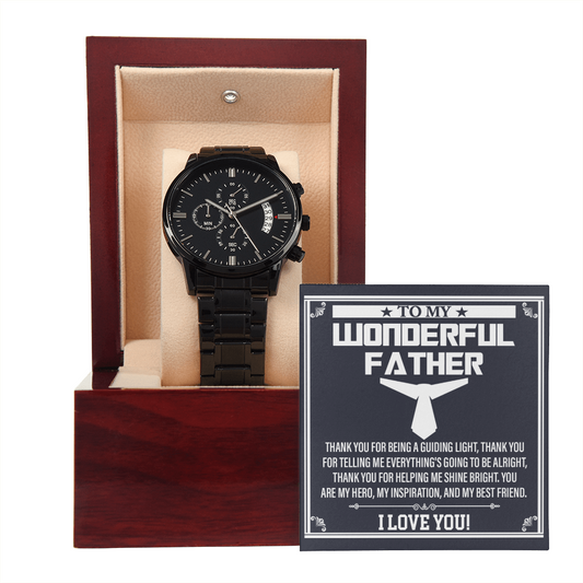 To My Wonderful Father Black Chronograph Watch, Fathers Day Gifts Bulk, Birthday Gift For Dad From Kids, Birthday Gift For Dad From Kids