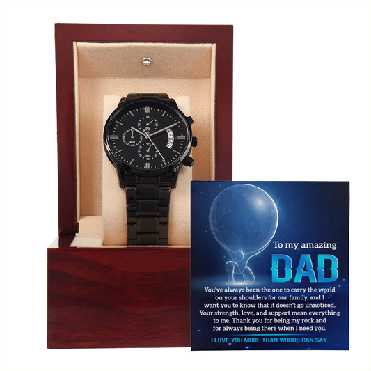 To My Amazing Dad Black Chronograph Watch, Black Chronograph Watch For Man, Watch For Man With Black, Watch For Man On Sale Clearance