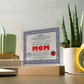 Certificate Of Achievement Mom Square Acrylic, Gifts From  Loving Child To Mom, Mothers Day Gift For Mom, Birthday Gift Idea For Mom