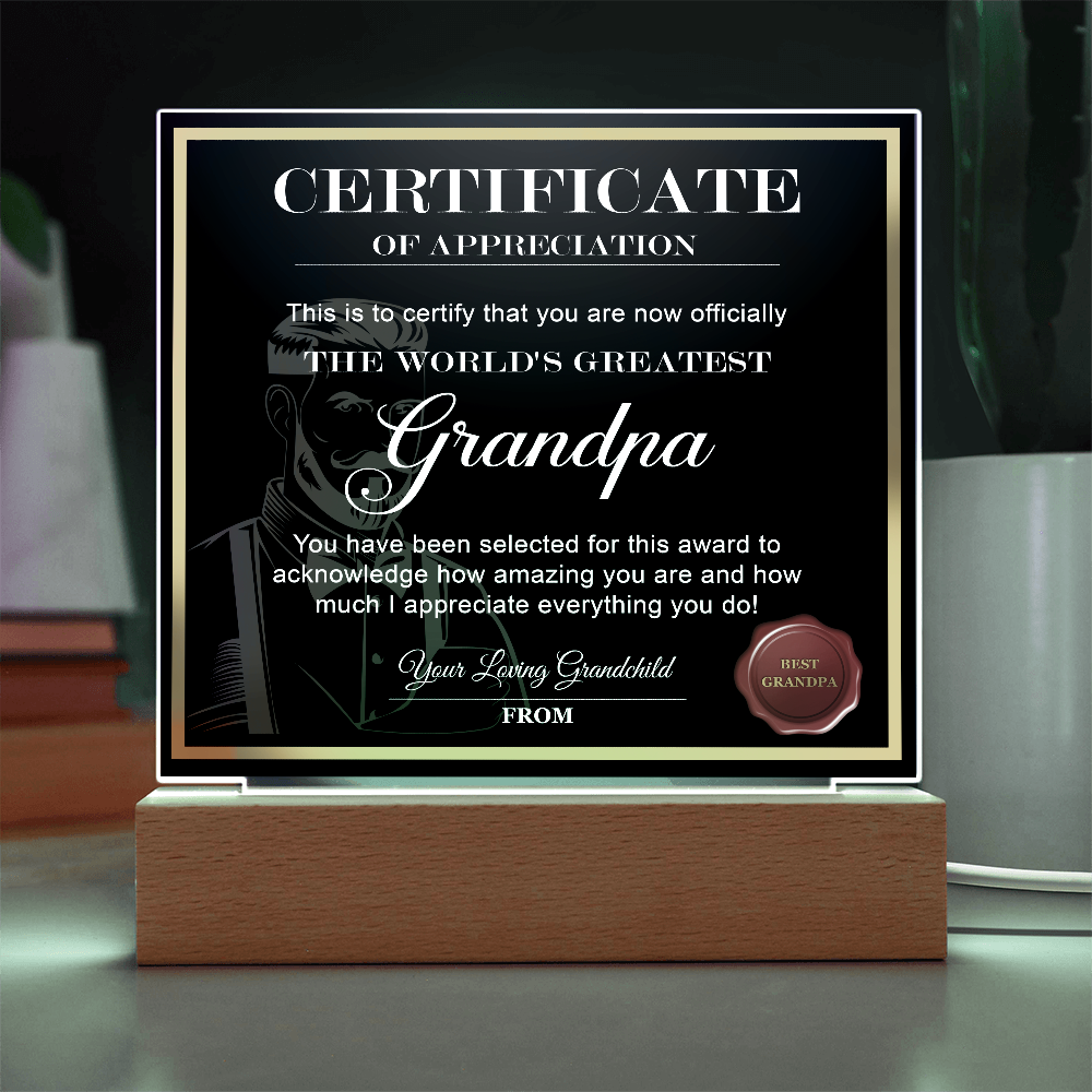 Certificate Of Appreciation Square Acrylic, Easter Gifts For Dad From Daughter, Birthday Gift For Dad From Son, Christmas Presents For Dad