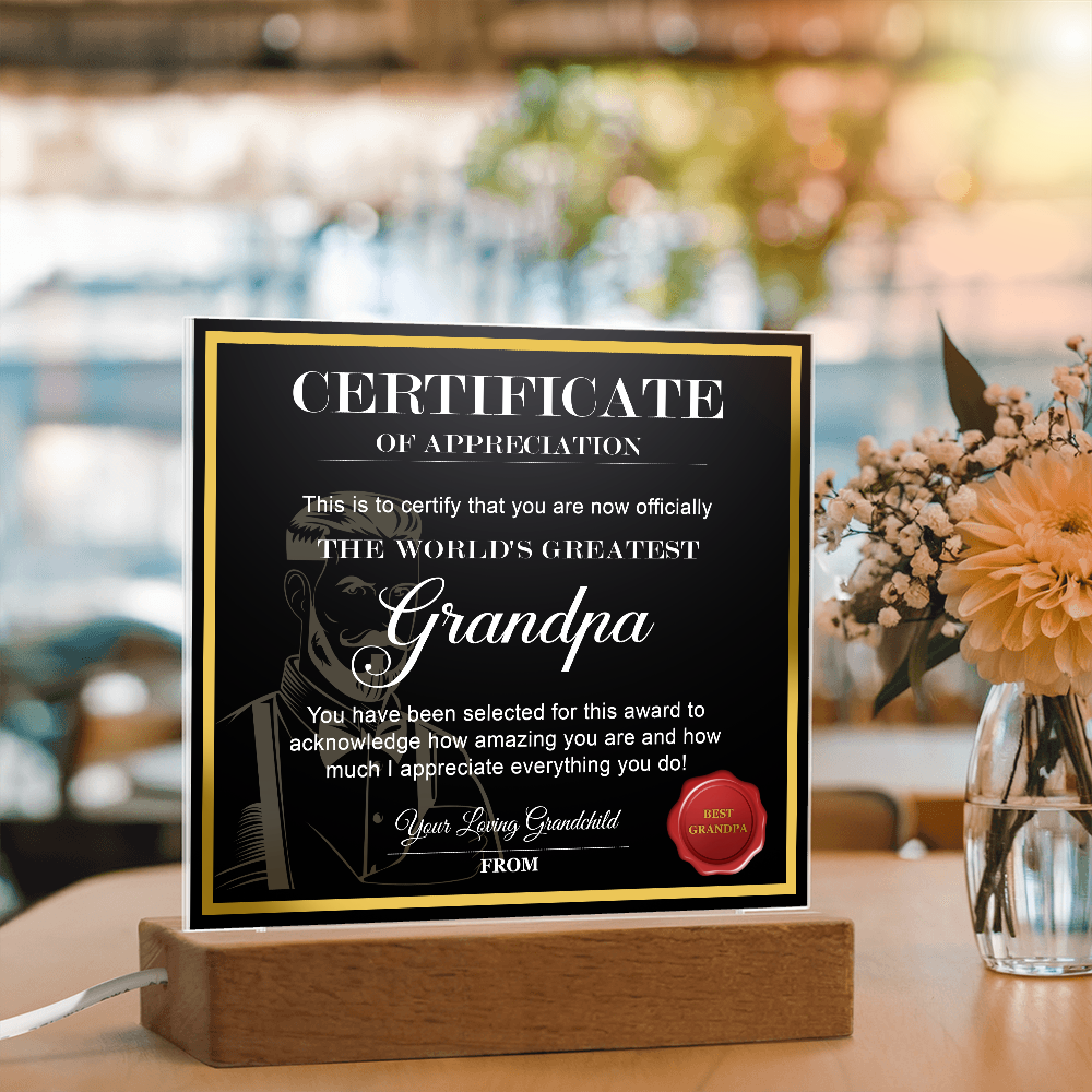 Certificate Of Appreciation Square Acrylic, Easter Gifts For Dad From Daughter, Birthday Gift For Dad From Son, Christmas Presents For Dad
