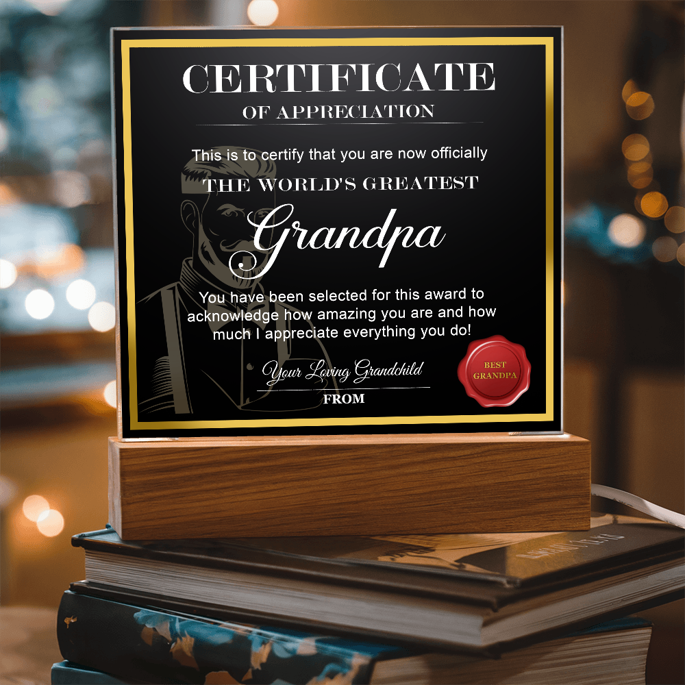 Certificate Of Appreciation Square Acrylic, Easter Gifts For Dad From Daughter, Birthday Gift For Dad From Son, Christmas Presents For Dad