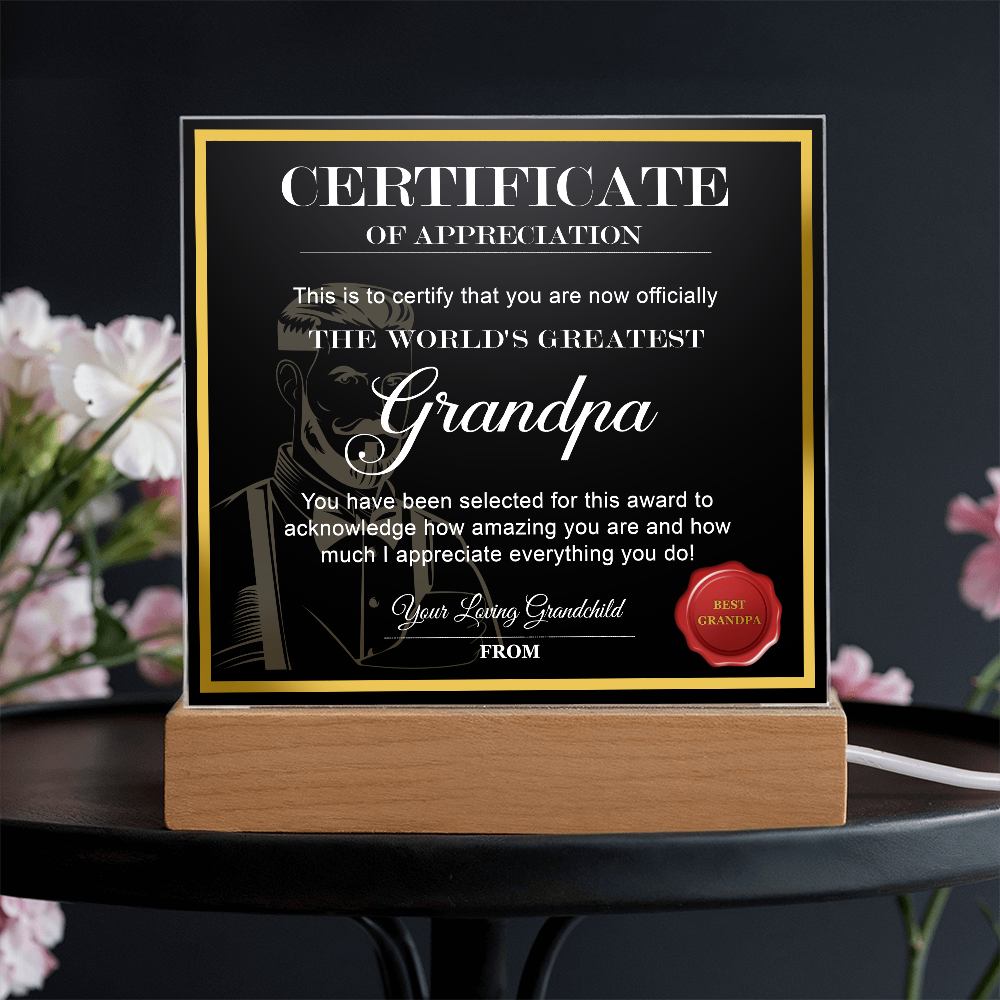 Certificate Of Appreciation Square Acrylic, Easter Gifts For Dad From Daughter, Birthday Gift For Dad From Son, Christmas Presents For Dad