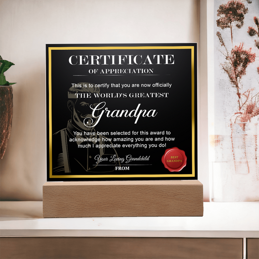 Certificate Of Appreciation Square Acrylic, Easter Gifts For Dad From Daughter, Birthday Gift For Dad From Son, Christmas Presents For Dad