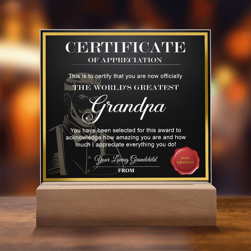 Certificate Of Appreciation Square Acrylic, Easter Gifts For Dad From Daughter, Birthday Gift For Dad From Son, Christmas Presents For Dad