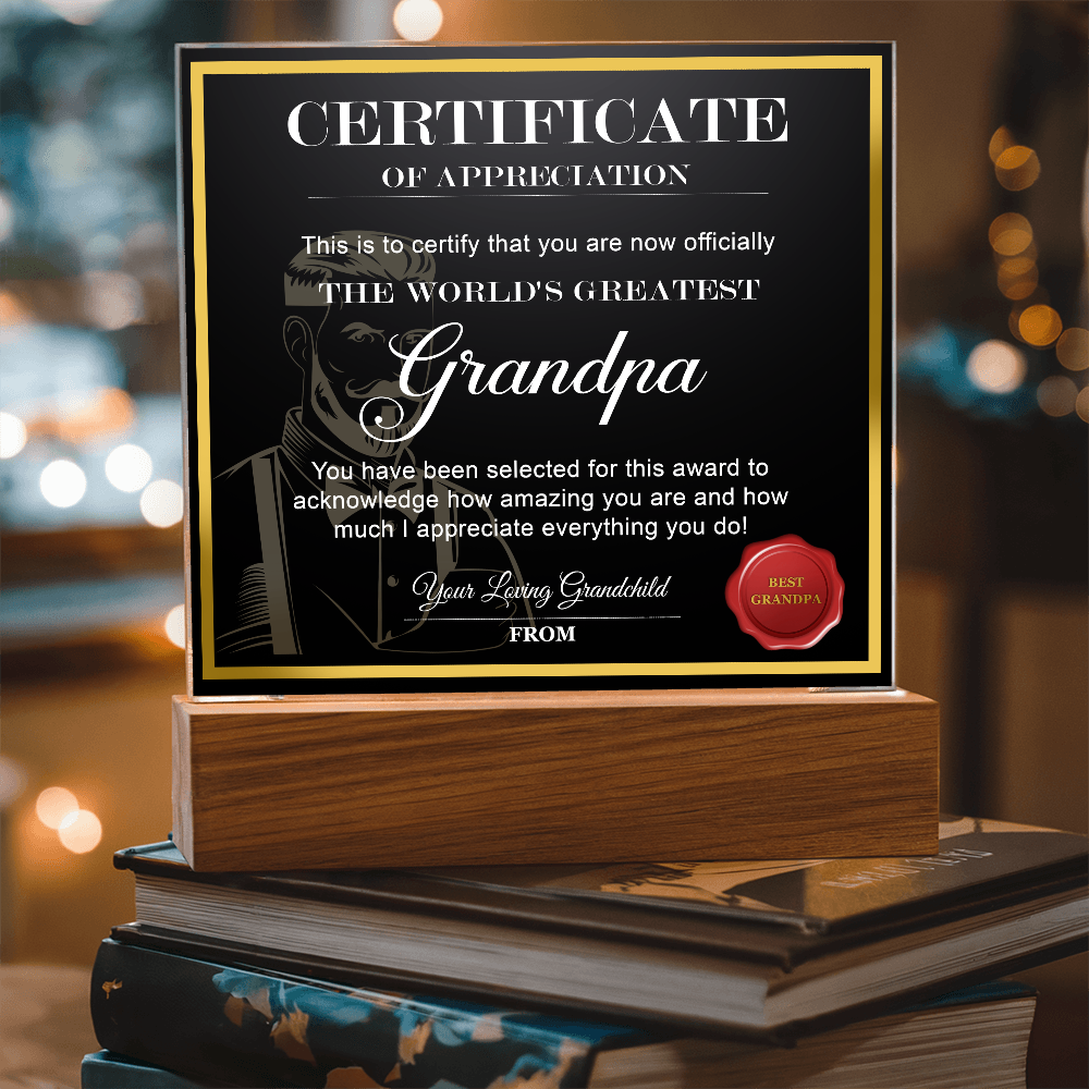 Certificate Of Appreciation Square Acrylic, Easter Gifts For Dad From Daughter, Birthday Gift For Dad From Son, Christmas Presents For Dad