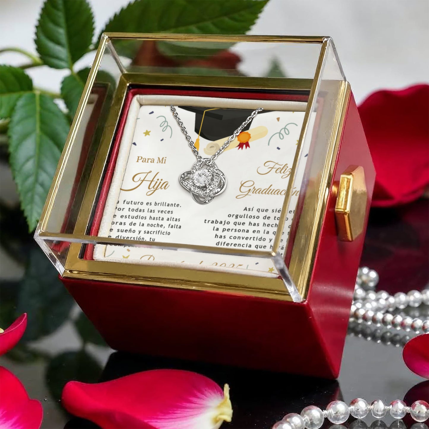Regalo De Graduación Para Hija, Caja De Rosas Eternas, Collar De Graduacion 2024 - HIGR-RO-BR3-104-3